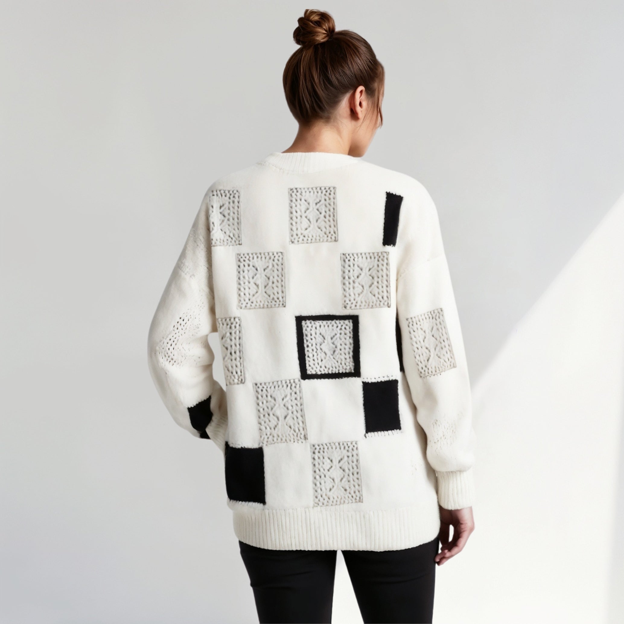 Knit Sweater with Patchwork Design