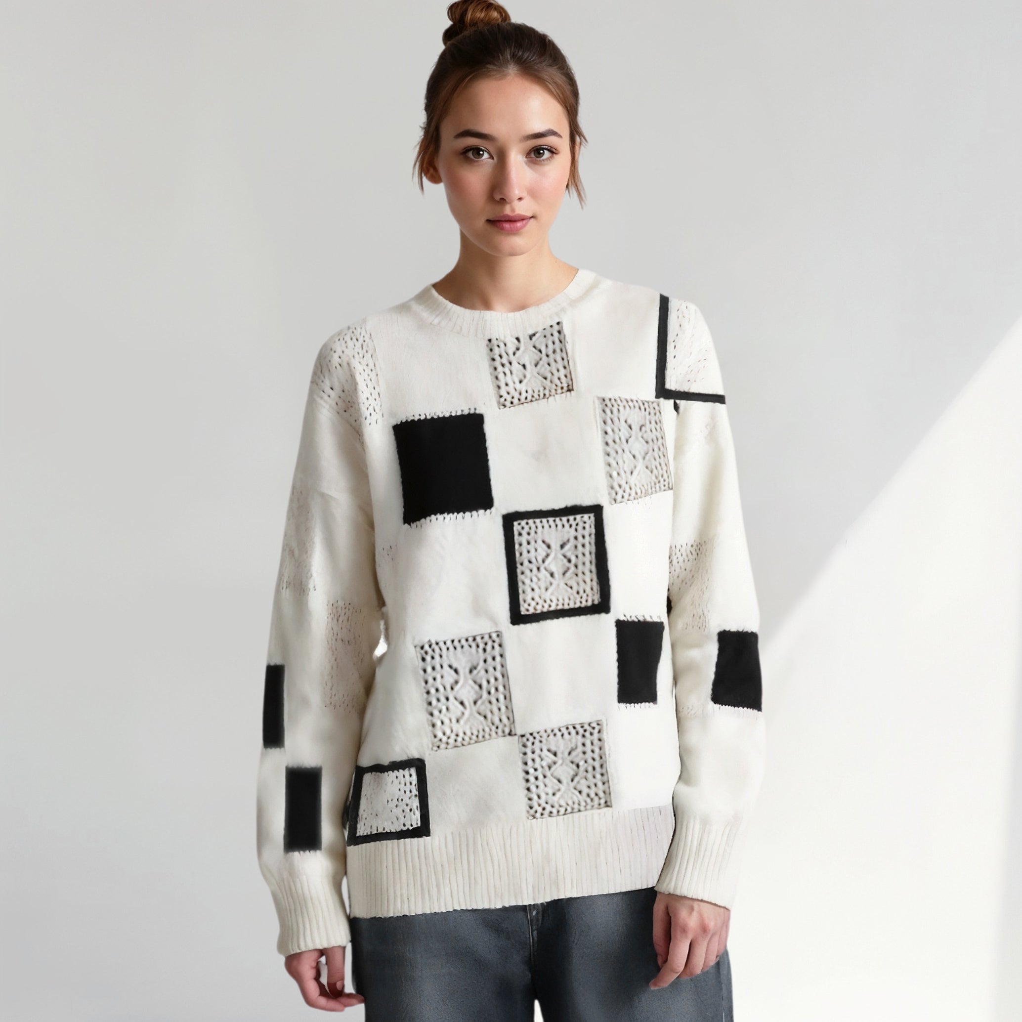 Knit Sweater with Patchwork Design