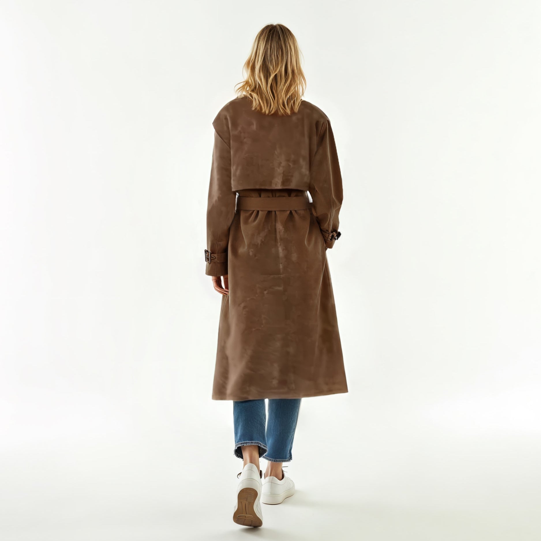 Suede Double-Breasted Trench Coat