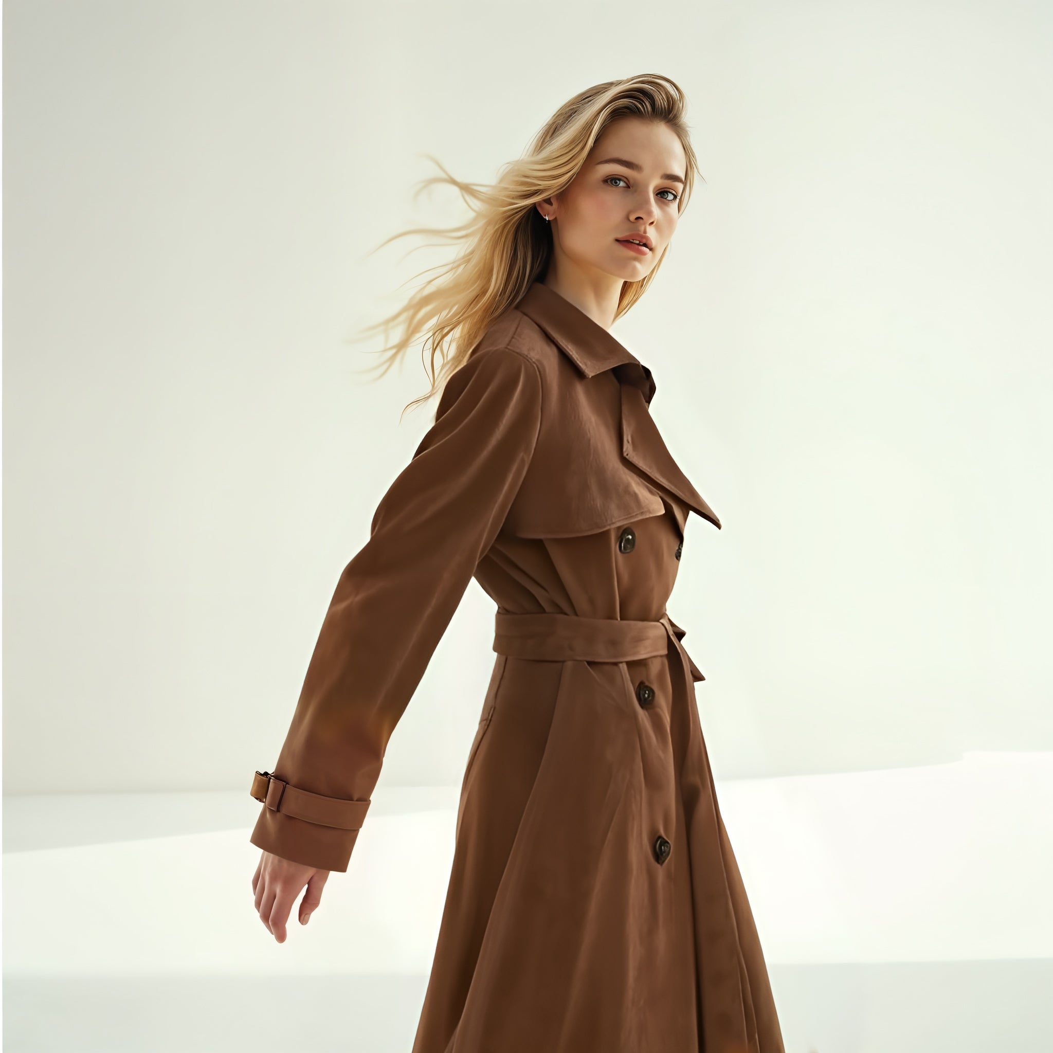 Suede Double-Breasted Trench Coat