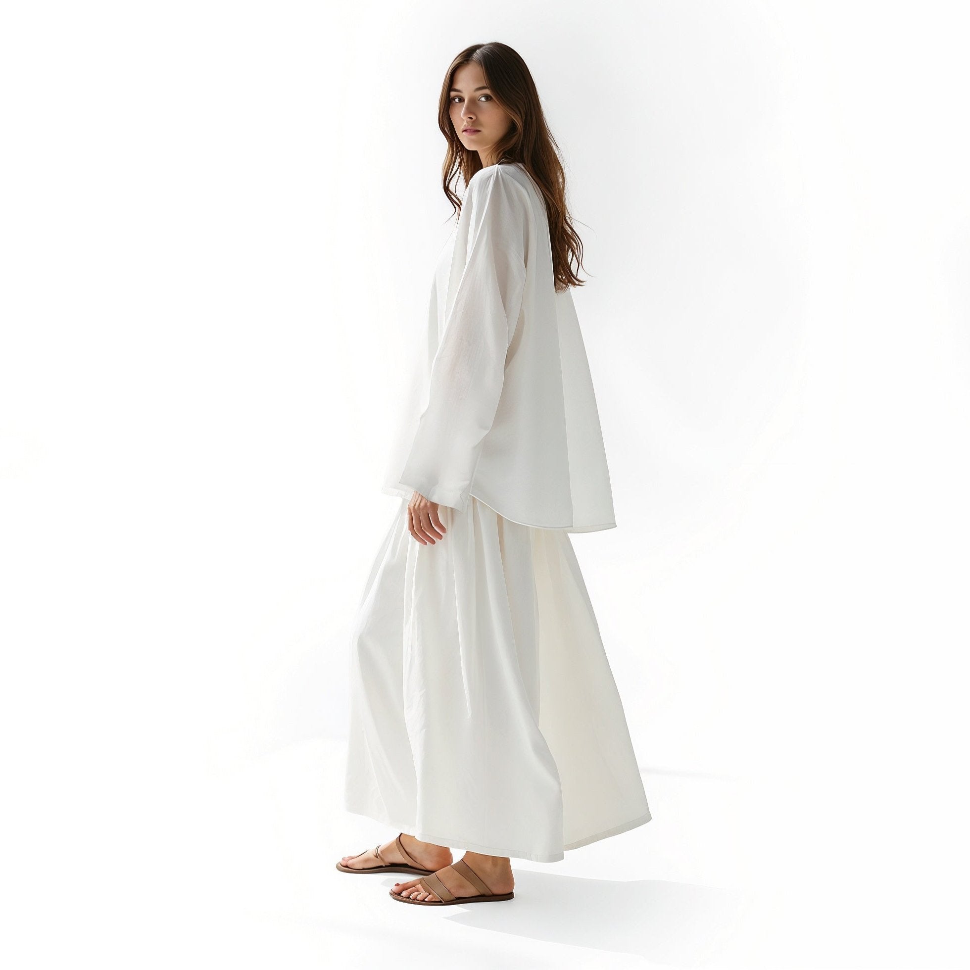 Two-Piece Cotton-Linen Set: Casual Shirt & Skirt