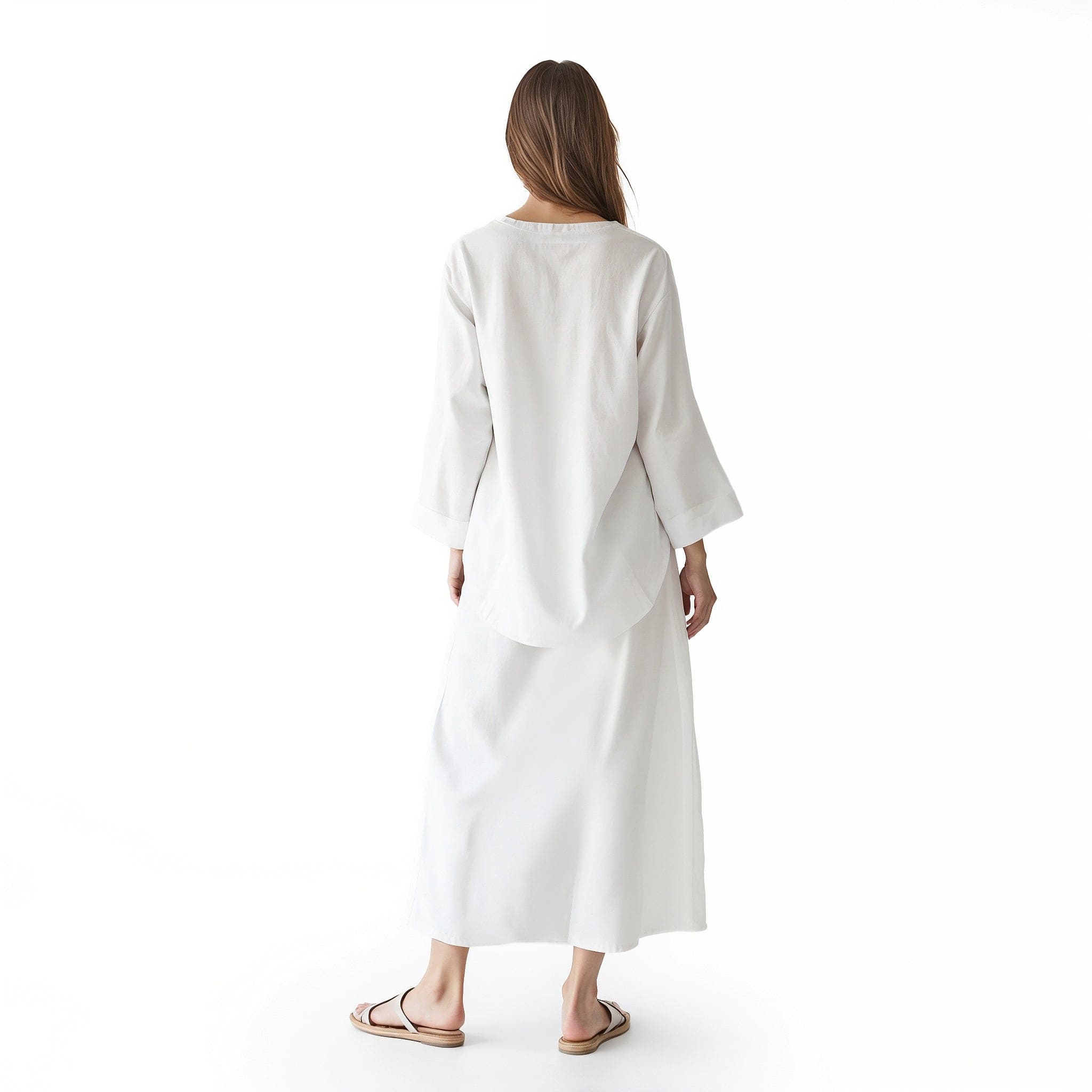 Two-Piece Cotton-Linen Set: Casual Shirt & Skirt