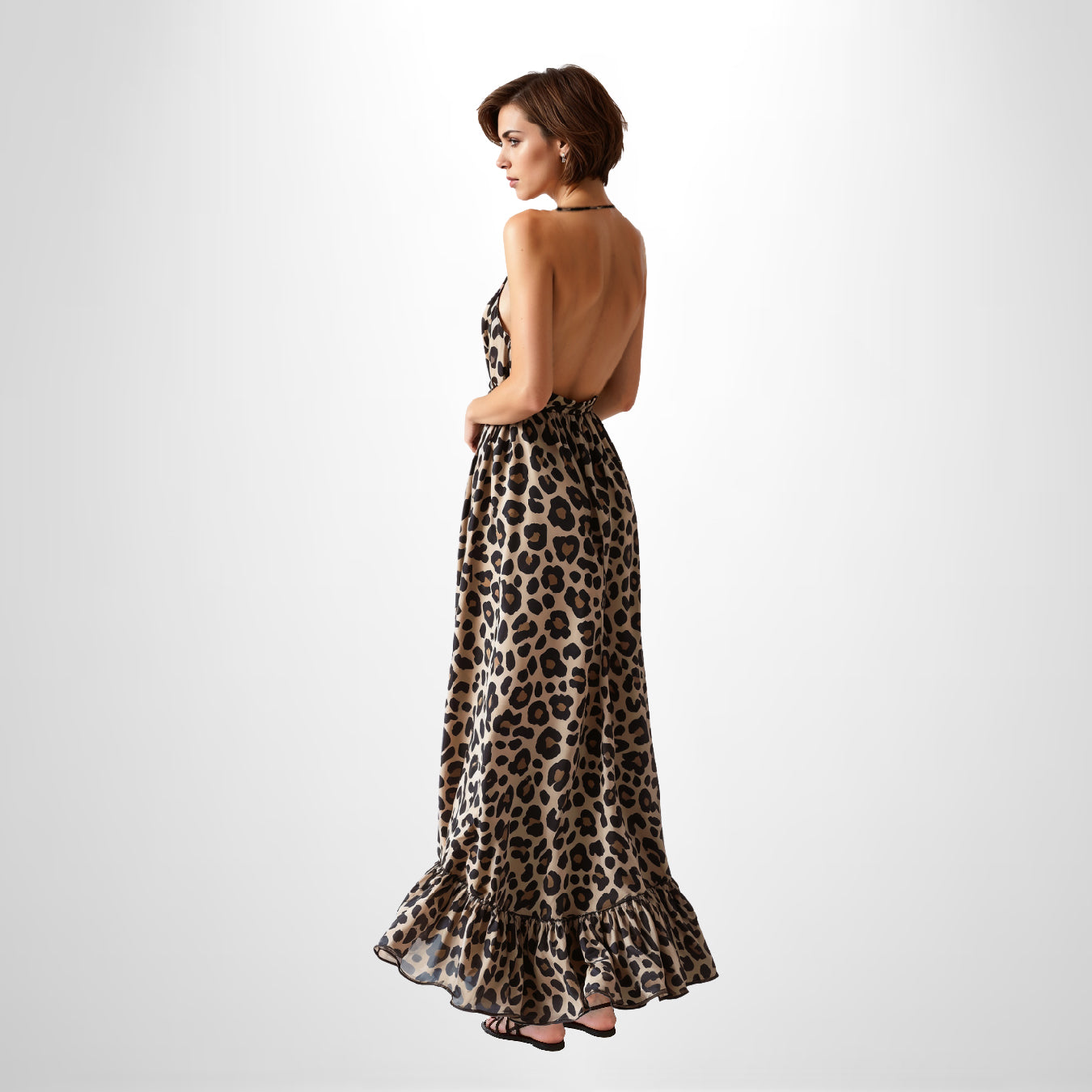 Backless Leopard Print Maxi Dress