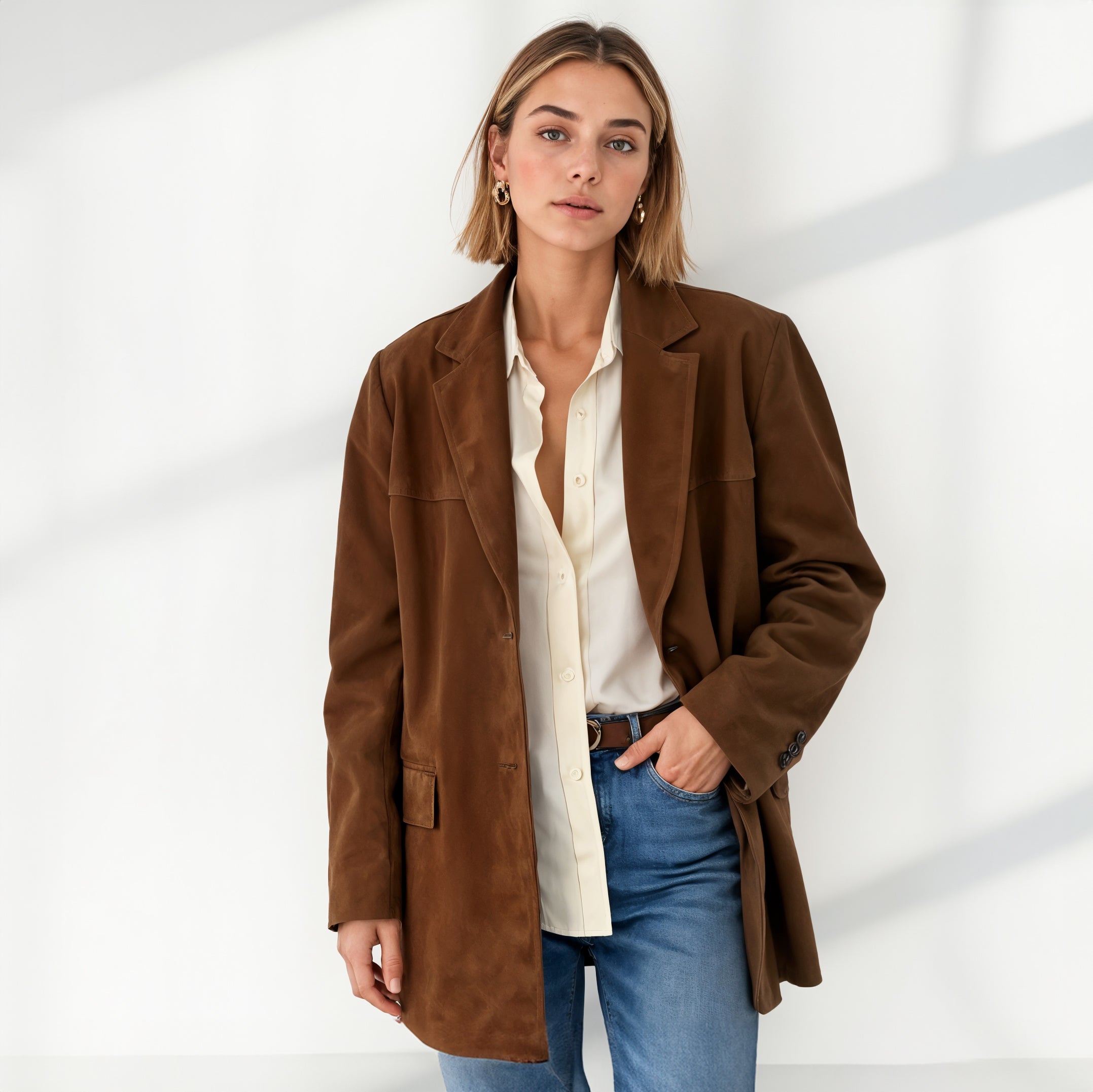 Vintage Suede Blazer With Oversized Fit