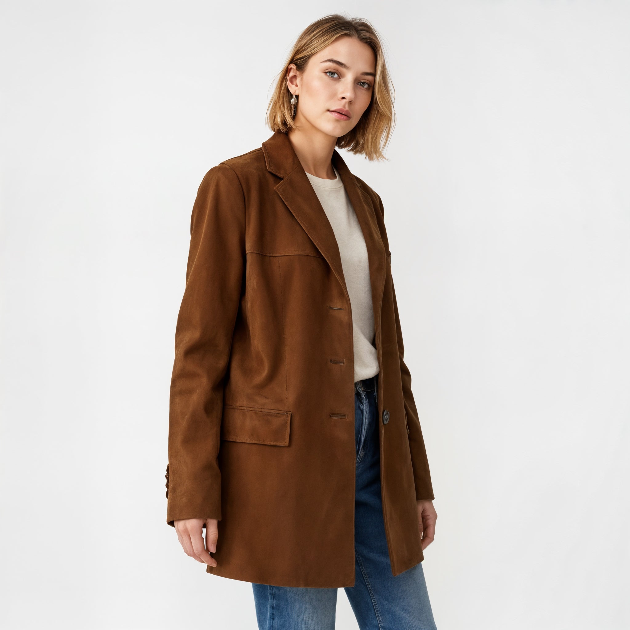 Vintage Suede Blazer With Oversized Fit