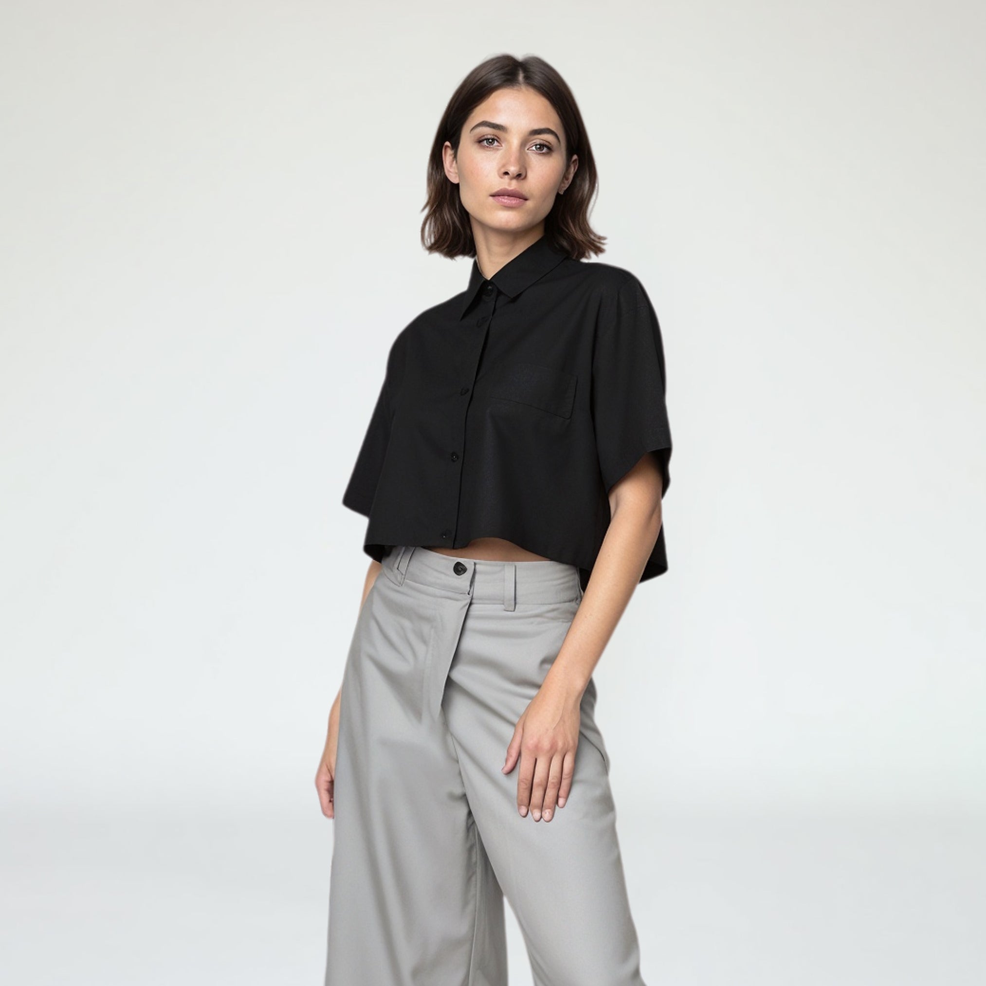 Two-Piece Set: Cropped Shirt with Wide-Leg Pants