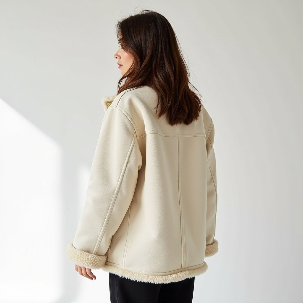 Faux Shearling Trimmed Lamb Wool Jacket