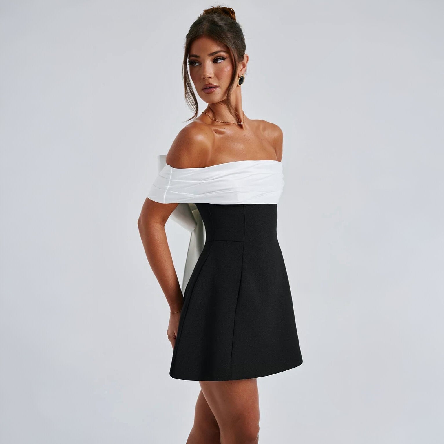 Off-Shoulder Mini Dress with Oversized Back Bow