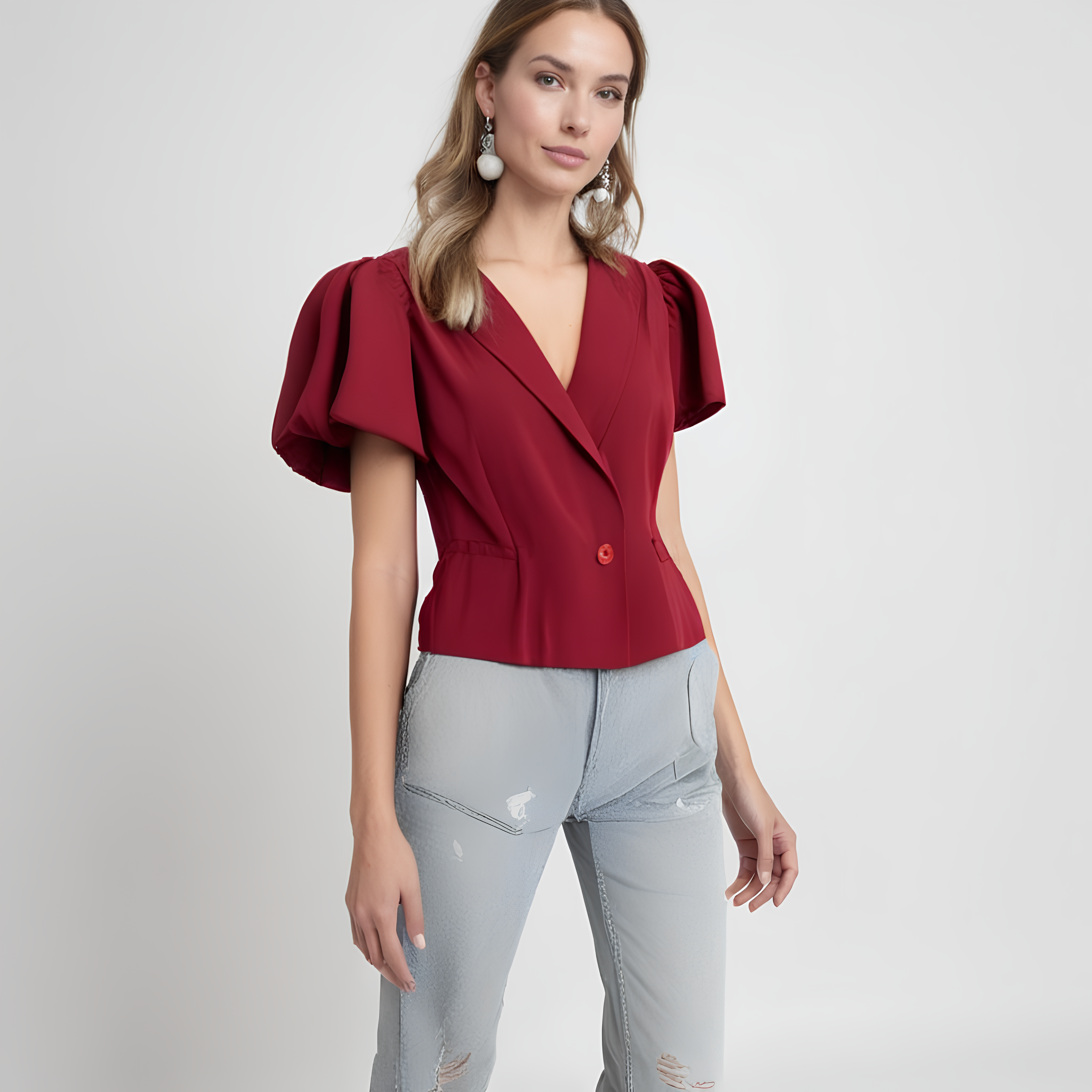 Puff-Sleeve Cropped Blazer