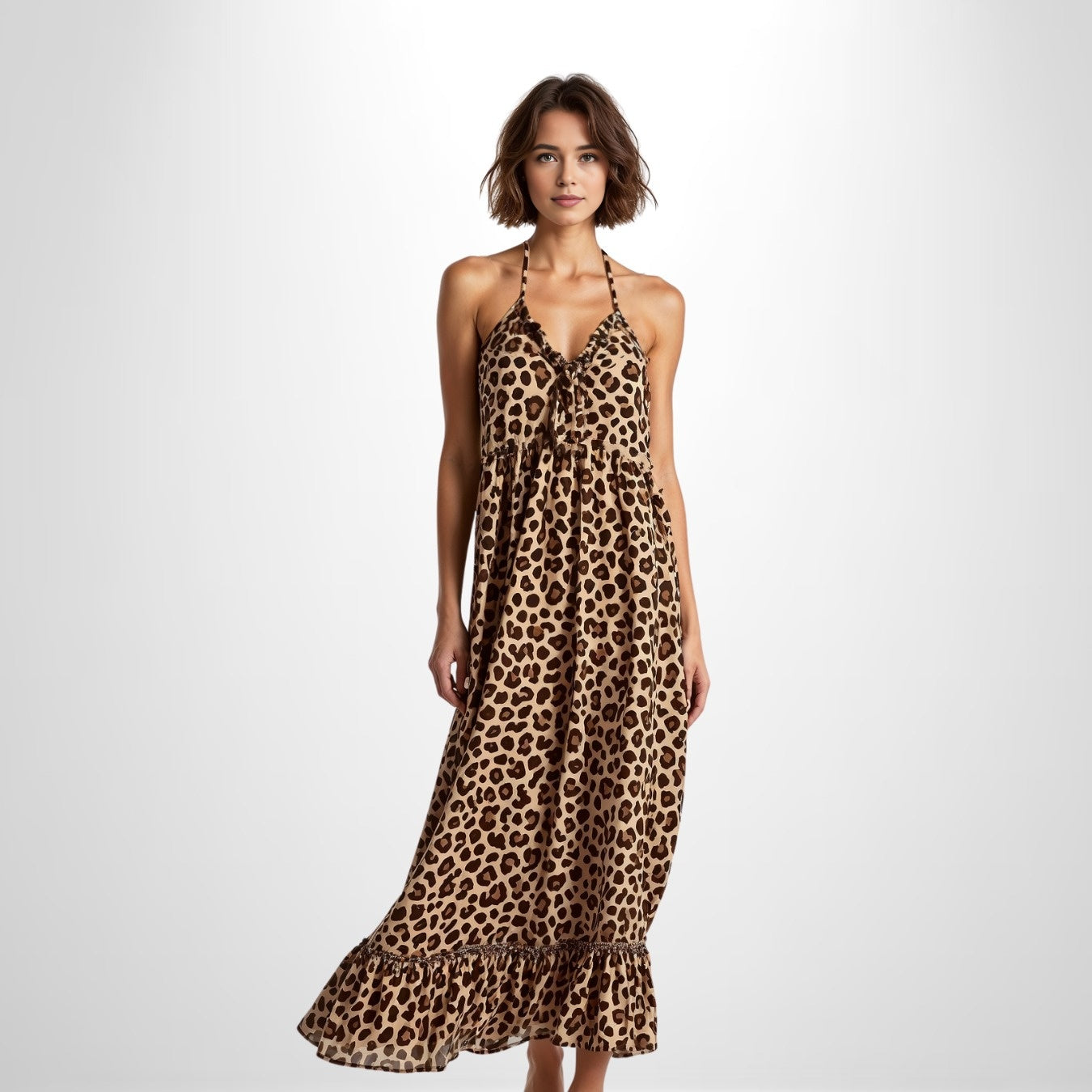 Backless Leopard Print Maxi Dress