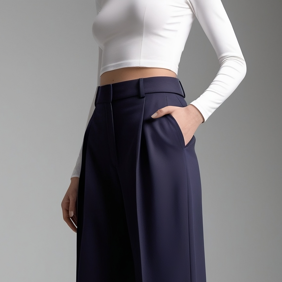 High-Waisted Pleated Stretch Pants