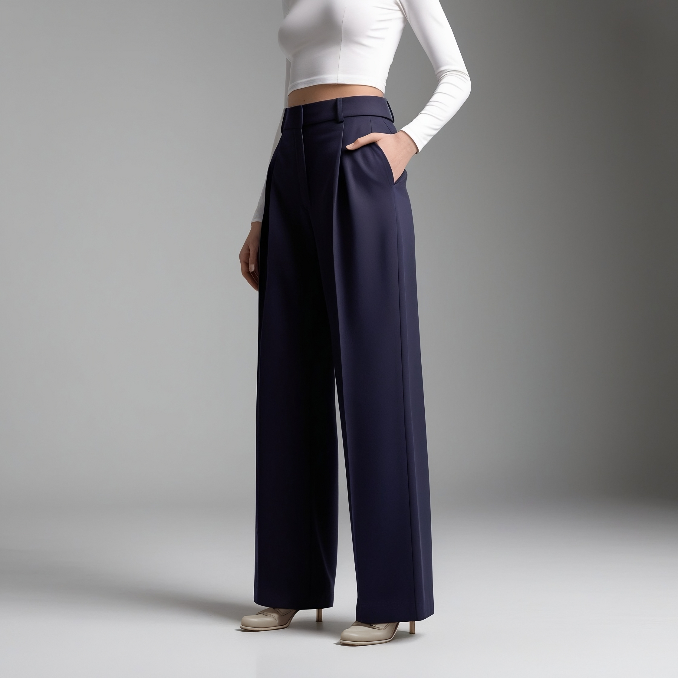 High-Waisted Pleated Stretch Pants